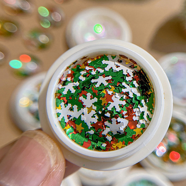Juldekorationsspetsar Snöflingor Naglar Paljetter Nagelkonst Glitter A10