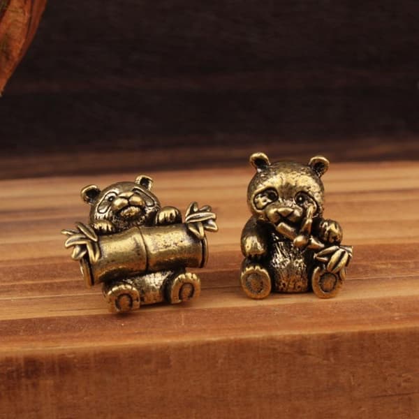 1/2 stk. Messing Panda Statue Te Kæledyr & Skrivebordsornament Panda Figur A1