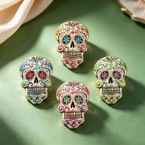 Farverige Blomster Sukkerkranie Broche Glitrende Rhinestone Accenter A3