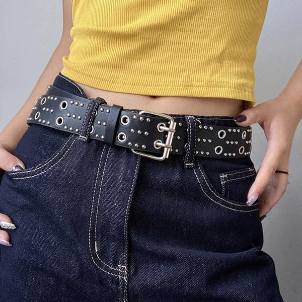 Kvinders Nittebælte Mode Casual Punk Stil Pu Læder Taljebælte A5