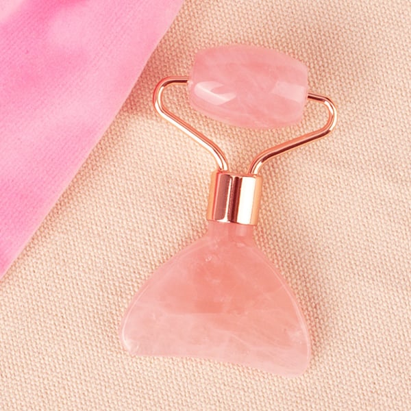 Natural Quartz Crystal Double Head Roller Face Neck Beauty Mass Pink