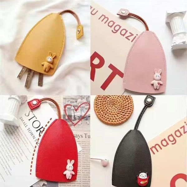 e Creative Pull Out Key Sleeve Cartoon Animal PU Leather Car Ke Blue