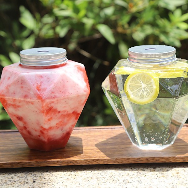 500ml Transparent Diamantformet Flaske Kald Drikke Boble Te C 2