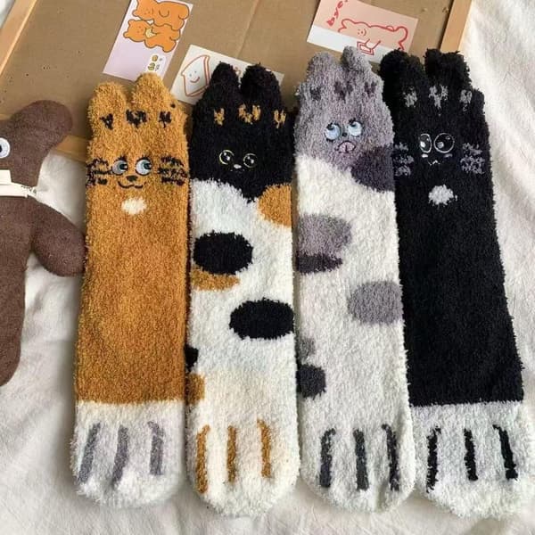 Dame Vinter Varme Fluffy Sokker Dyre Katte Sokker Korallfleece H A5