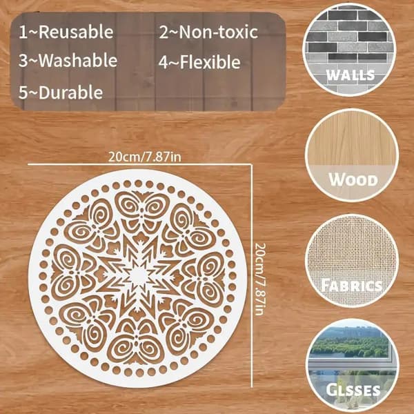 4 STK Mandala Stencils Runde DIY Malerskabeloner Til Væg Træ