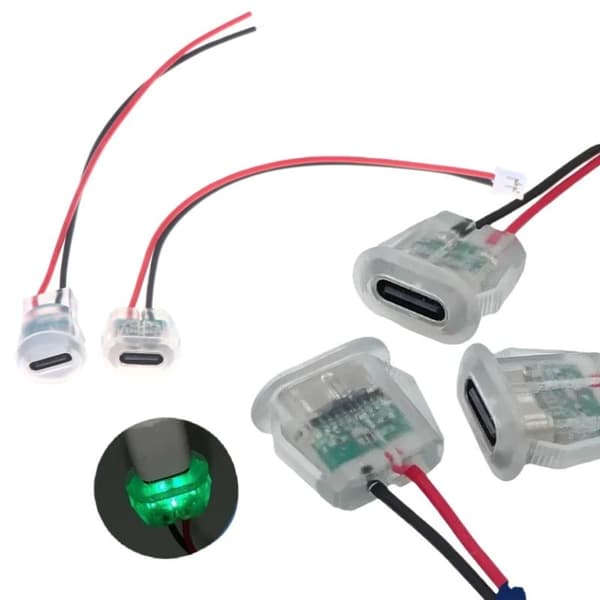 5/10 kpl naarasliittimiä läpinäkyvä 2-nastainen USB Type-C LEDillä B 5pcs