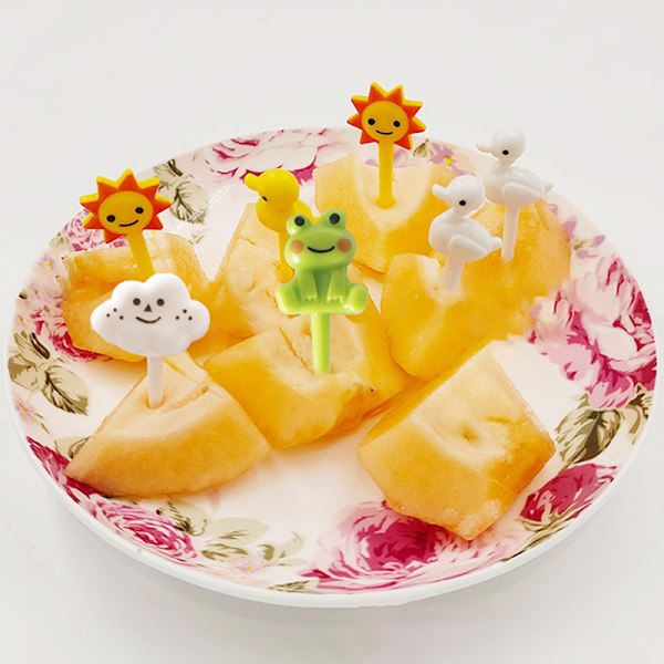 8 stk Animal Sun Cake Fruktgaffel Grade Plastic Mini Cartoon Kid
