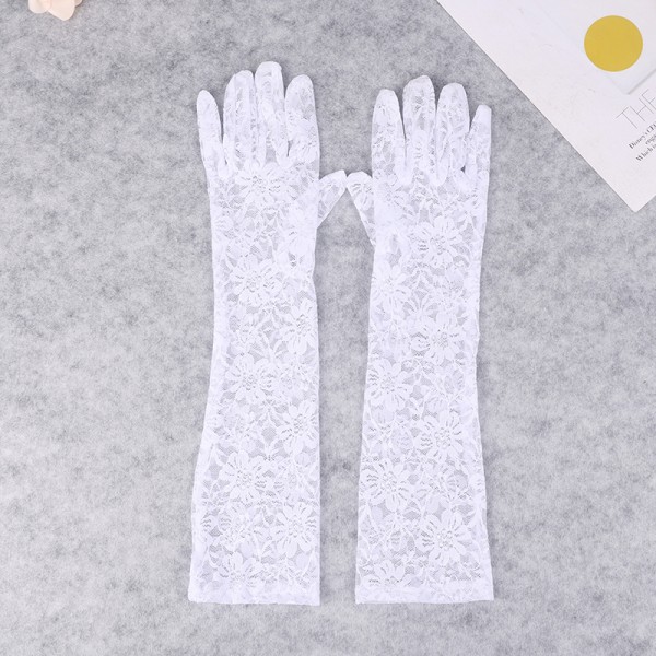 1 Par Långa Spets Damhandskar Lady Fishnet Mitten Sun Glove Dres White