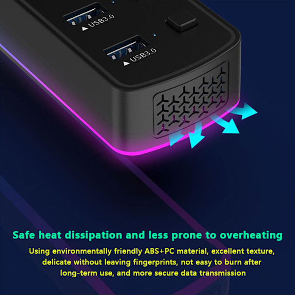 RGB USB 3.0 -keskitin 7 porttia Dataporttisovitin 5Gbps nopea Indi USB