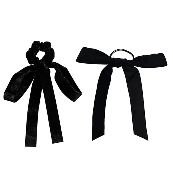 Fashion Black Velvet Bow Hair Ribbon Scrunchie för kvinnor Girl E A