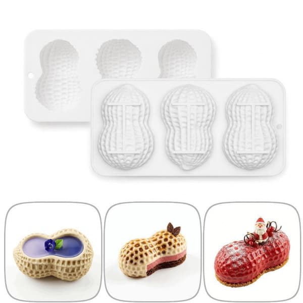 1 st 3-cells jordnöts-/valnötsdesign silikonmousse tårtform A3