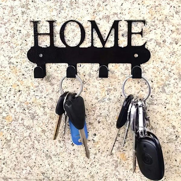 Nøgleholder i sort metal til vægmontering, \"Sweet Home\" design 2
