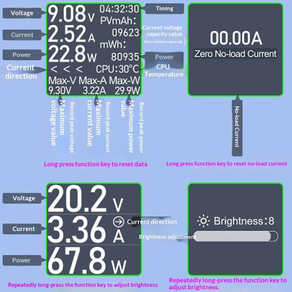 DC4.5-50V 0-12A Multifunksjonelt digitalt display DC Spenningsmåler Gray