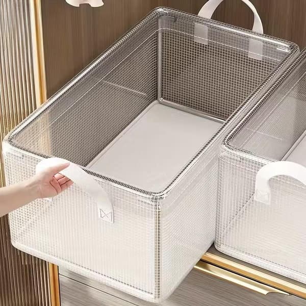 1 stk. gjennomsiktig PVC-oppbevaringsboks med solid stålramme for undertøy A
