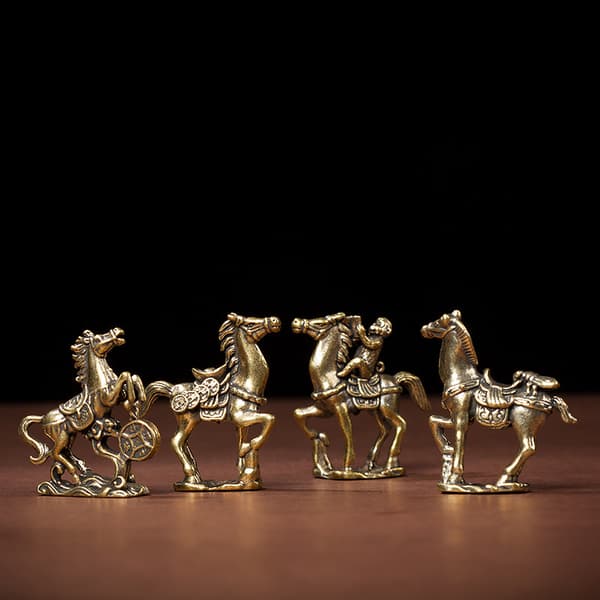Antik Messing Solid Langhale Hestefigur Miniature Ornament A9
