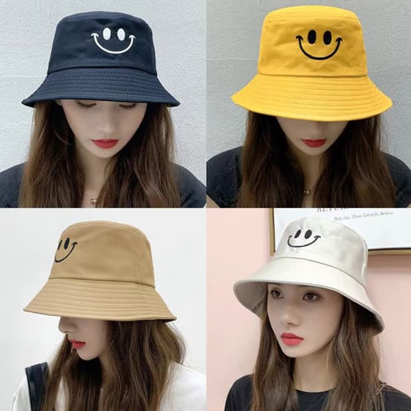 Unisex Bucket Hat Broderi Dam Bomull Dubbelsidig Hatt Beac black red