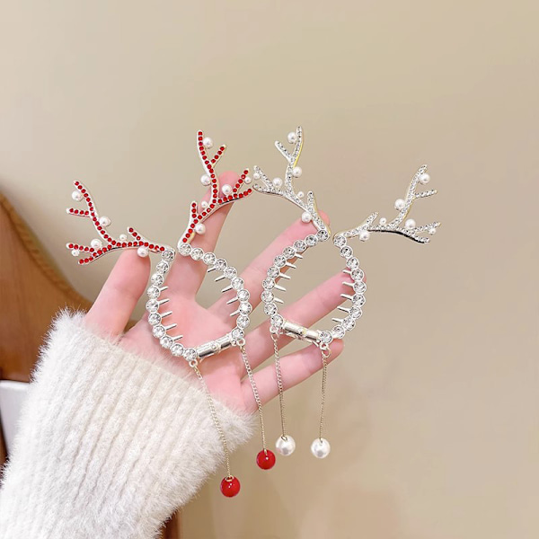 Ny Juleelg Horn Kvast Hårspenne Hårklipp Ponytail Bun Red