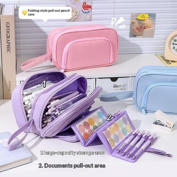 Kawaii stor kapacitet flerskikts pennfodral student brevpapper M A4
