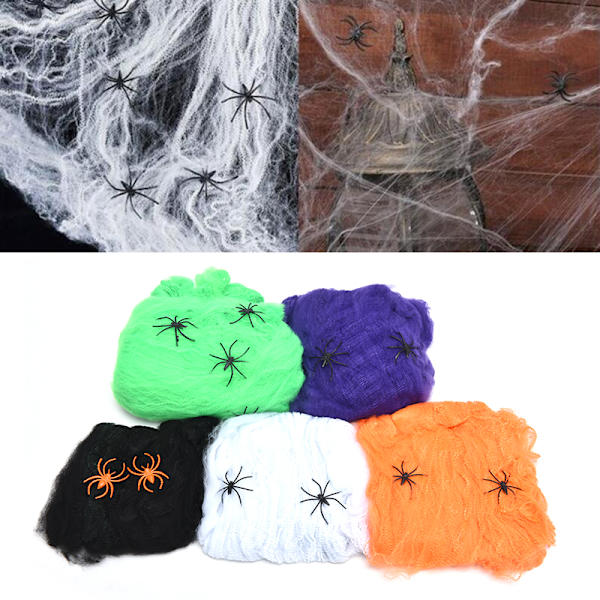 Halloween Spindelväv Med Spindlar Stretchbar Cobweb Skräck Par White