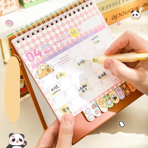 Bärbar Spole 2026 Skrivbordskalender Capybara/Panda Skrivbordsdekoration A1