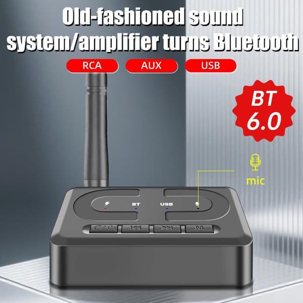 Bluetooth 6.0-mottaker 3,5 mm AUX RCA med mikrofon HIFI Stereo Trådløs