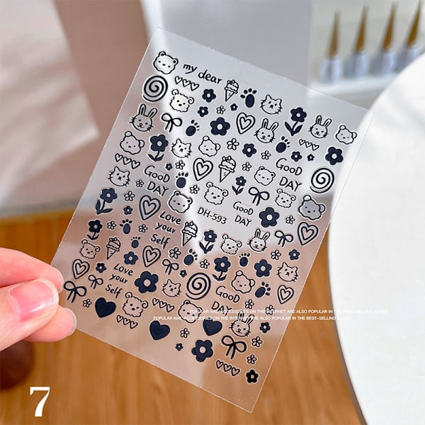 Tegneserie Graffiti Sløyfe Ultra-tynne Nail Art Stickers Kattunge Hund Be 10