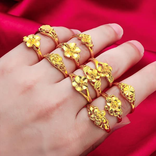 Forgyldt ring til kvinder, heldig blomst, åben justerbar ring, bryllup A2