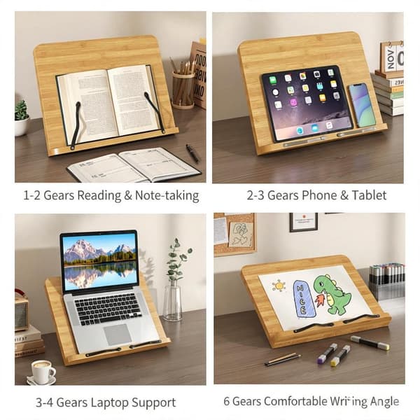 S/M/L Sammenleggbar lesehylle i tre, justerbart laptopstativ Khaki M