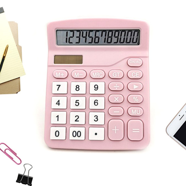 12 cifre elektronisk regnemaskine Desktop regnemaskiner Hjemmekontor Pink