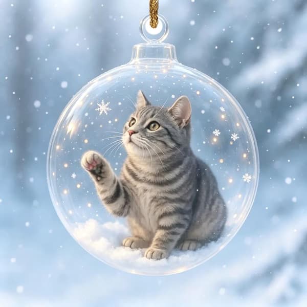 Klar akryl julepynt med kat, skinnende til juletræet A28
