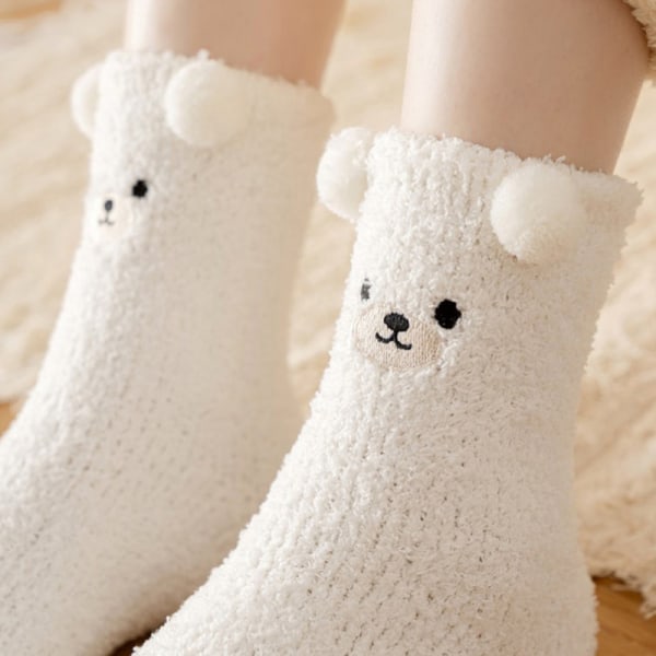 Kvinner e Cartoon Animal Fuzzy Socks Vinter Varm Fleece Kawaii Dark brown