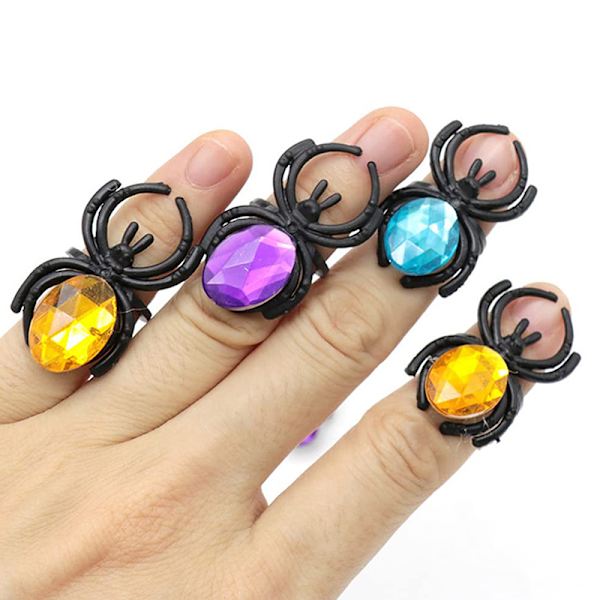 10 stk Nyhet Plast Edelsten Edderkopp Ring Leke for Barn Hallow