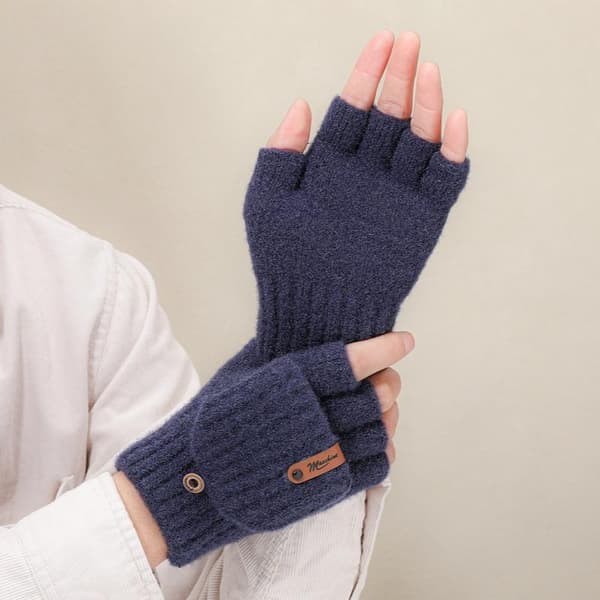 Vinterstickade handskar Flip-Top fingerlösa handskar för män tjocka Gray