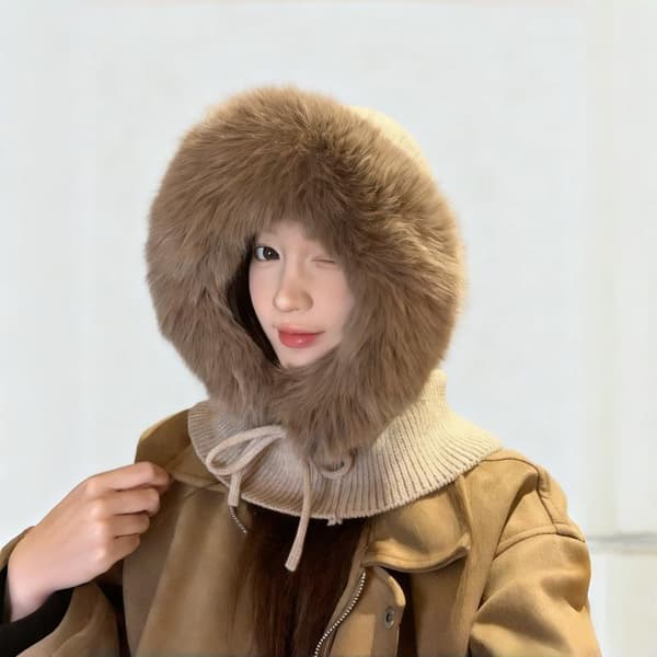 Dame Høst Vinter Polyesterfiber Strikket Lue Trendy Og Ve Beige