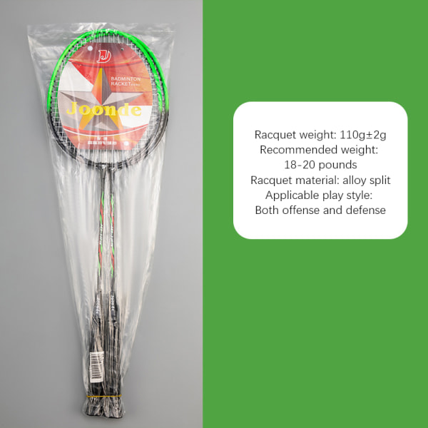 Badmintonracketsett med 2 familiebarn matchtreningslek for voksne green Two+bags