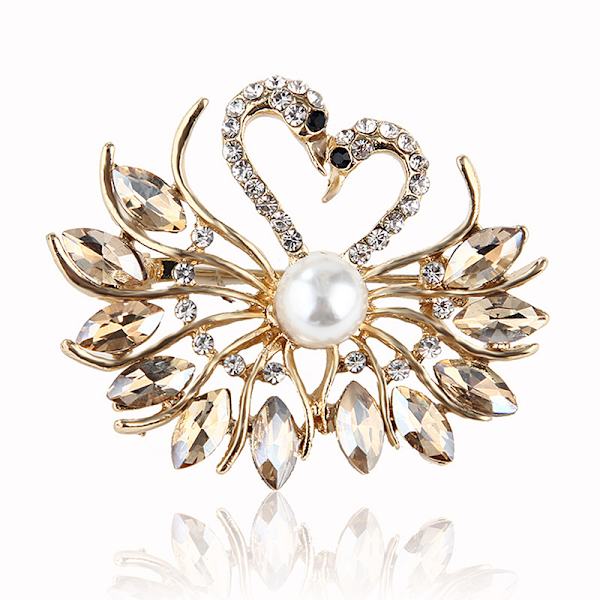 e Crystal Pearl Swan brosjer for kvinner bryllup smykker Vintage Purple