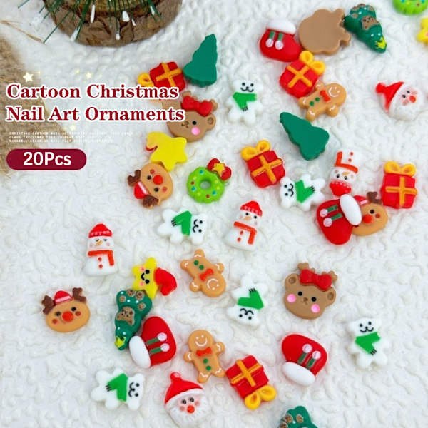 20 st Mixed 3D Cartoon Resin Julserie Nagelcharm