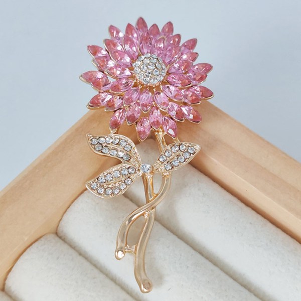 Trendy Utsøkt Stor Rhinestone Solsikke Brosje Elegant Clot Pink