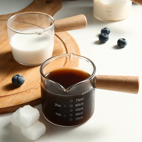 75ML Træhåndtag Glas Kaffe Målekop Espresso Mælk Lat A