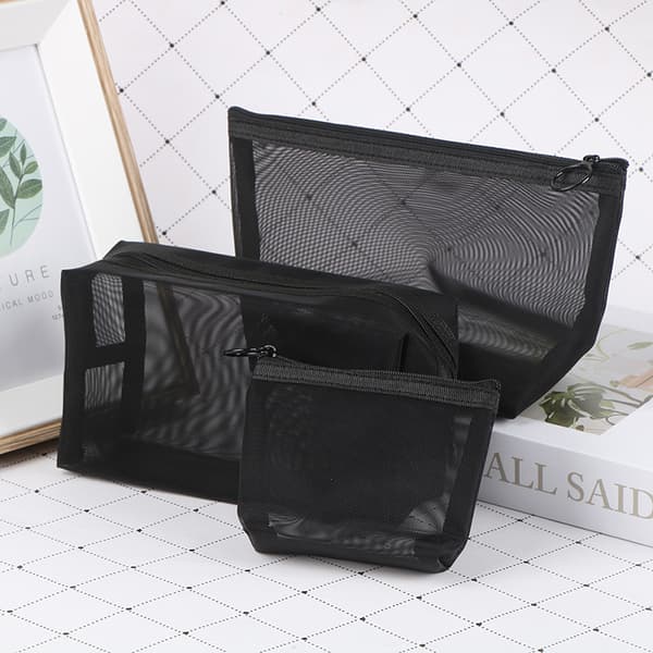 Mesh Makeup Case Organizer Oppbevaringspose Glidelås Toalettsaker Reise 3(square)