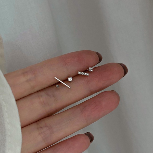 5 st Pearl Crystal Small Ear Studs Örhängen Set Dam Flickor Fa White