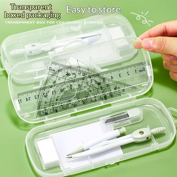 3/8 st plastlinjal kompasser set suddgummi mätlinjal rak Blue 3pcs