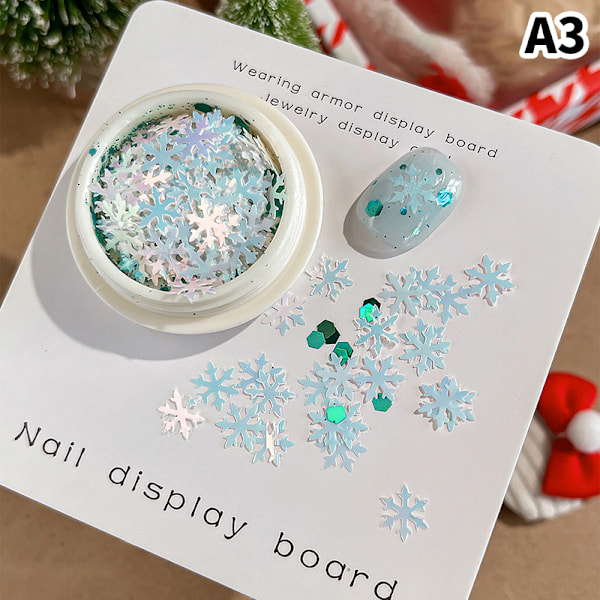 Juldekorationsspetsar Snöflingor Naglar Paljetter Nagelkonst Glitter A3