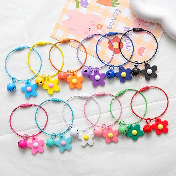 Candy Color Flower Key Chain Wire Rope Pendant With Bell Car Ke Red