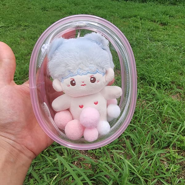 10CM plyschdocka ut väska PVC transparent bomullsdocka transparent Light pink