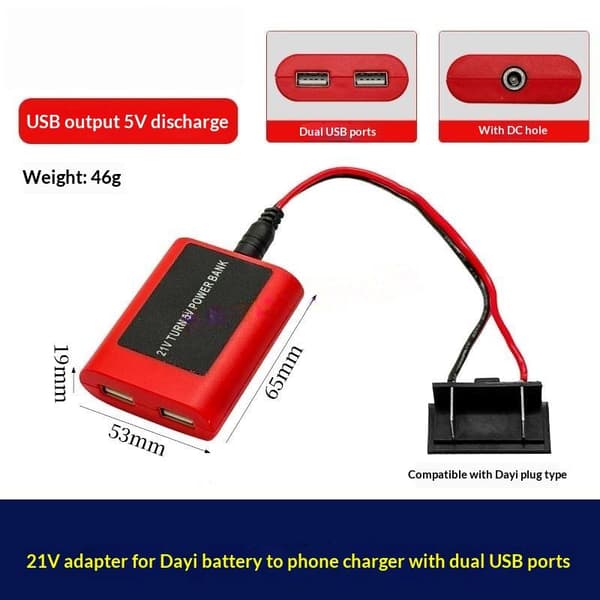 1 stk 21V til 5V mobil powerbank dobbelt USB nødlader til A4