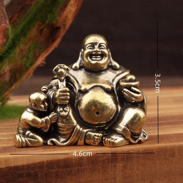 Antik Kobber Maitreya Buddha Statue Lille Skrivebords Messing Ornament 1PC