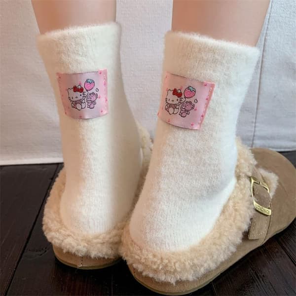 1/4/6 par e Hello Kitty sokker varmere kvinder mellemlange sokker pige A2