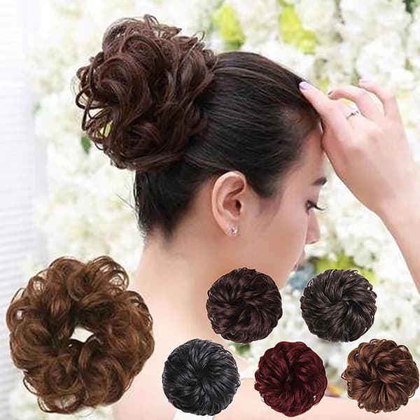 Syntetisk hårbolle paryk Hestehale hårforlængelse Scrunchie Elasti 5