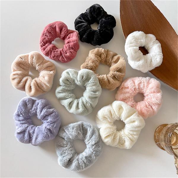 Vinter Varm mykt hår Scrunchies kvinner e Plush Elastic Multicol Black